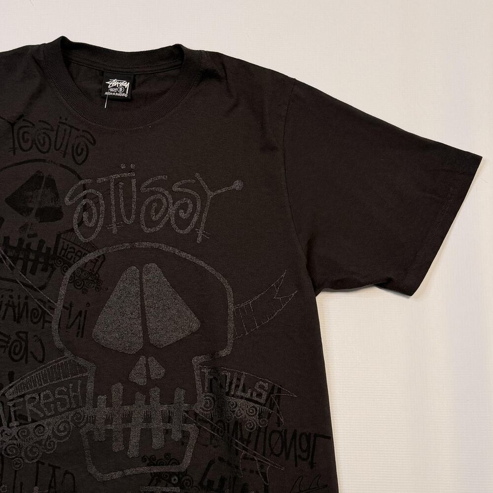 Stussy Shirt Mens Small Faded Black Skulls Pig Dyed Tee Graphic Streetwear